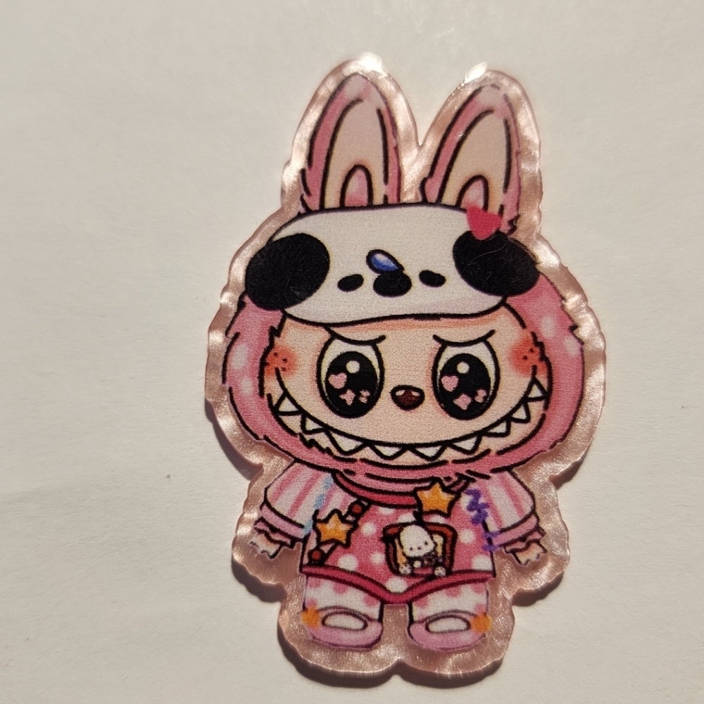 Acrylic Flatback Labub Pink Pajamas Focal‎ Bead Badge Clip Charms Keychain